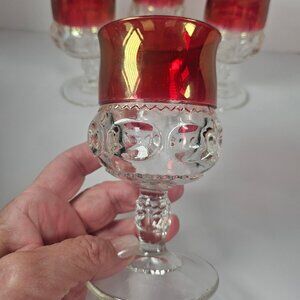 Four Tiffin, Franciscan, Ruby, Flash, Goblets, King Crown, Thumbprint Pedestal